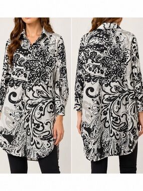 Chico’s Black White Linen Cotton Paisley Tunic Shirt 3P